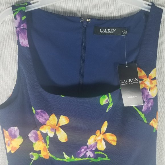 RALPH LAUREN FLORAL DRESS BLUE MULTICOLOR - SIZE 8 - MSRP $265 - NWT - Picture 4 of 7